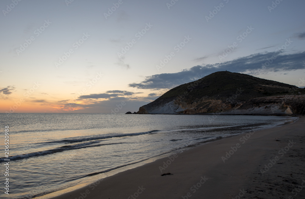 Sunrise on the beach of the Genoveses of Cabo de Gata