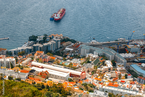 View over Gibraltar city and sea port  from the top of the rock
