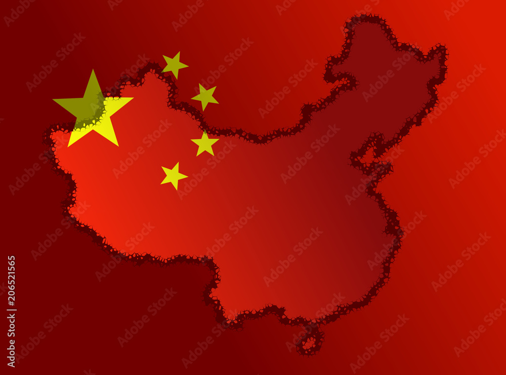 Illustration of a Chinese Flag with a contour of borders Illustration of a Chinese Flag with a contour of borders