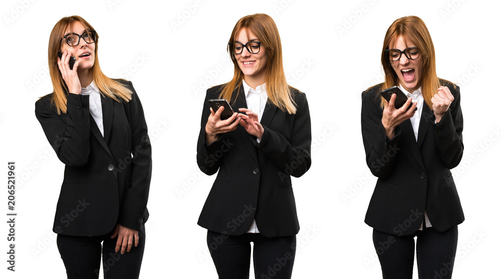 Set of Young business woman talking to mobile