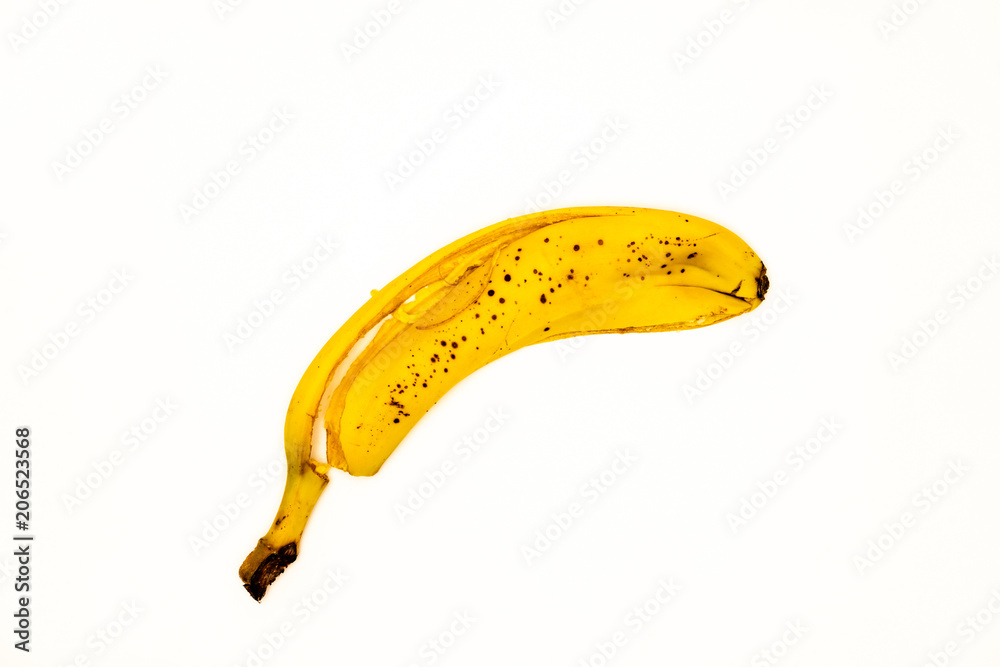 Bananenschale von oben, isoliert vor weißem Hintergrund
