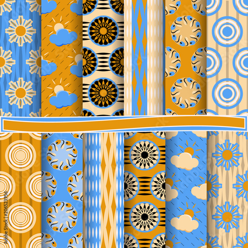 set of abstract vector paper with abstract figures, decorative flowers, sun, clouds and design elements for scraps