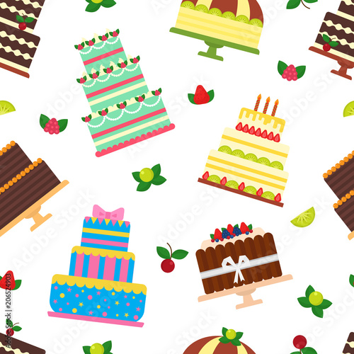 Birthday cake vector cheesecake cupcake for happy birth party baked chocolate...