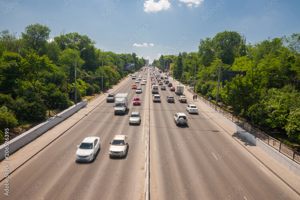 Fototapeta premium Highway Transport flow Speed Sunny day