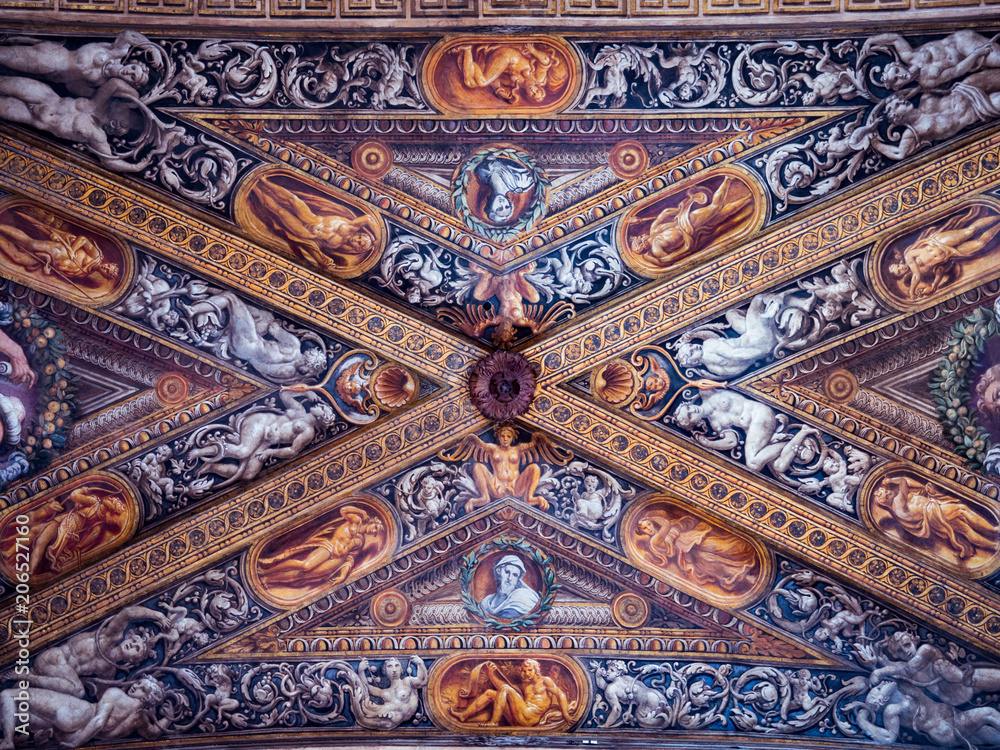 Detail of the marvelous Renaissance frescoes on the ceiling of the Cathedral of Santa Maria Assunta in Parma.