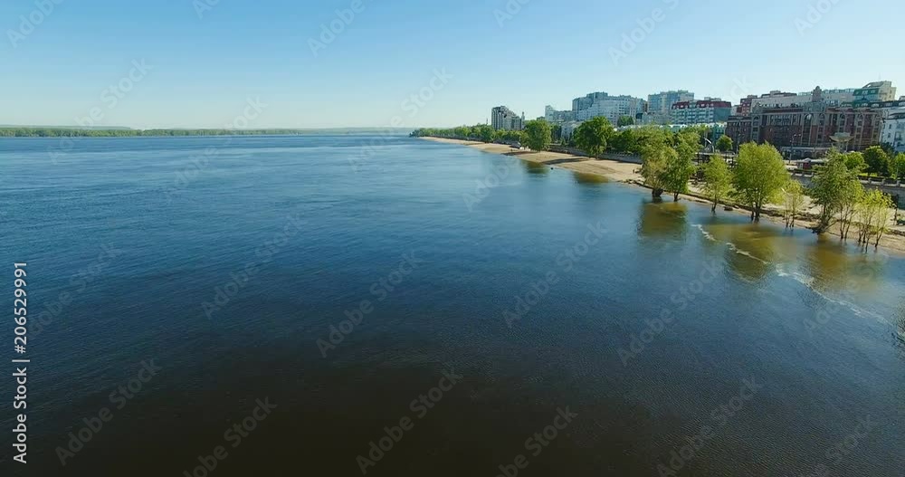 SAMARA - MAY 22, 2018: Aerial view of Volga river at Samara city on may 22, 2018 in Samara, Russia. SAMARA - MAY 22, 2018: Aerial view of Volga river at Samara city on may 22, 2018 in Samara, Russia.