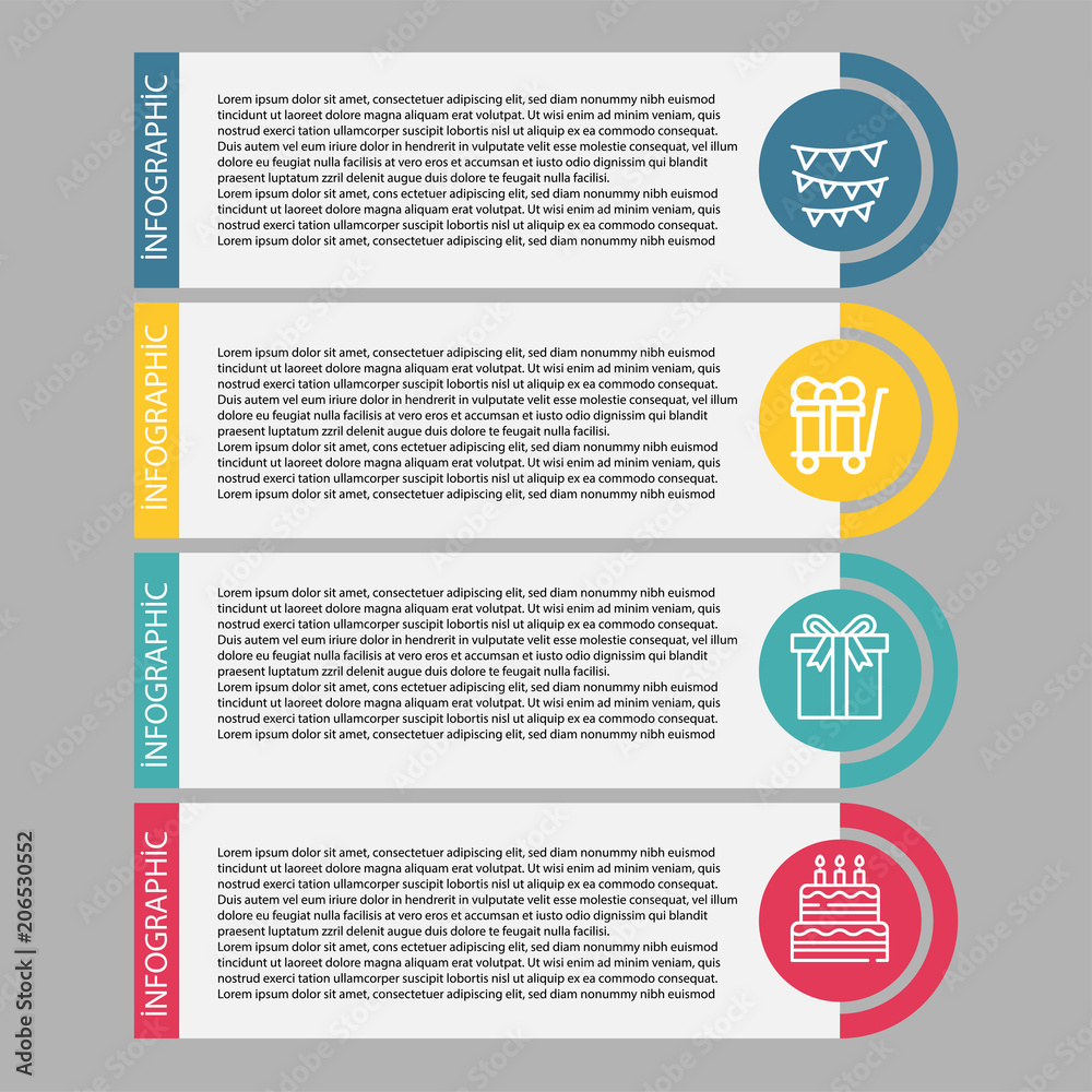 Birthday and party infographic with icon 4 step, for presentatio Birthday and party infographic with icon 4 step, for presentatio