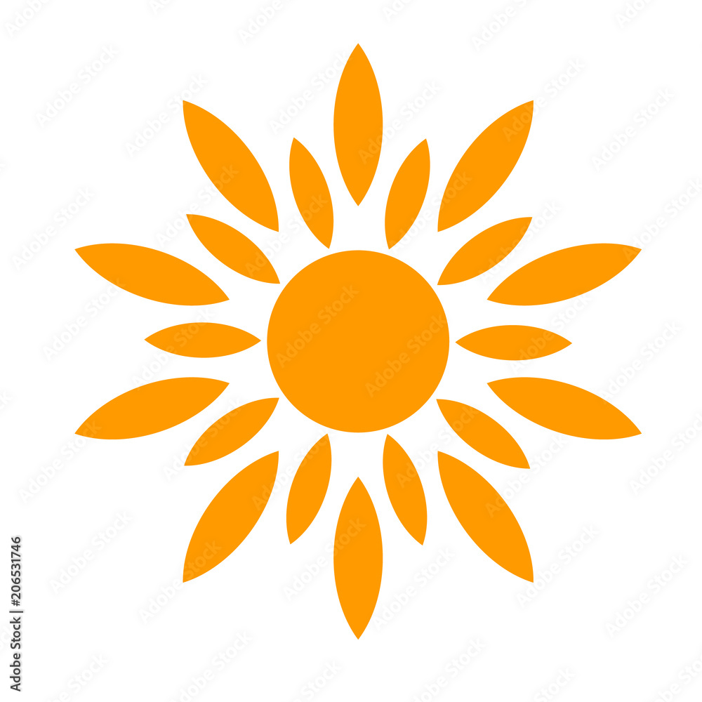 Yellow sun icon isolated on white background. Modern simple flat sunlight, sign. Trendy vector summer symbol for website design, mobile app.