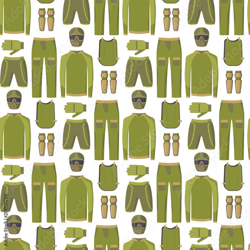 Paintball club protection uniform sport game seamless pattern background design equipment target vector illustration