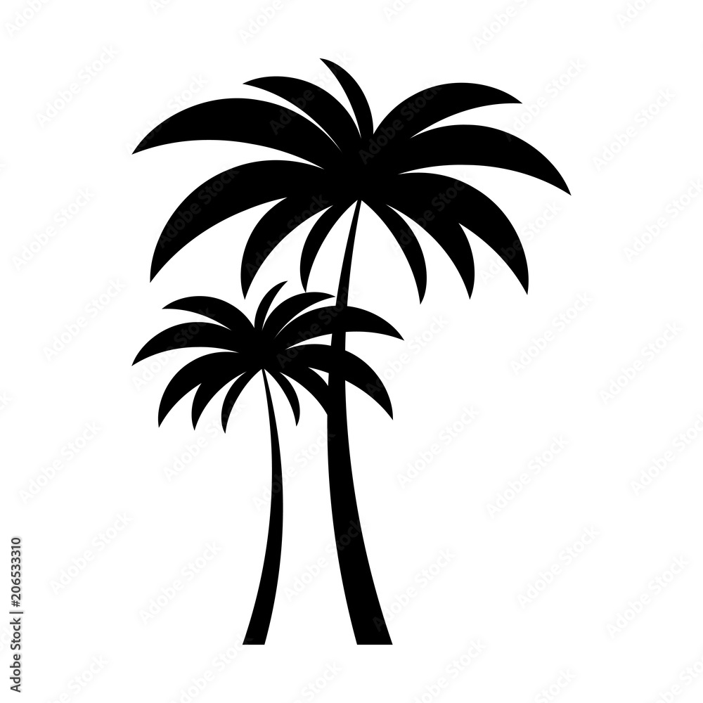 Obraz premium Black vector two palm tree silhouette icon