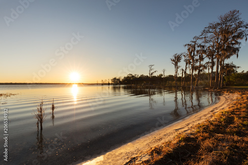 Lakefront Florida Sandy Beach at Sunset