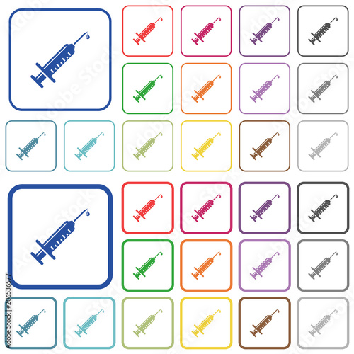 Syringe with drop outlined flat color icons