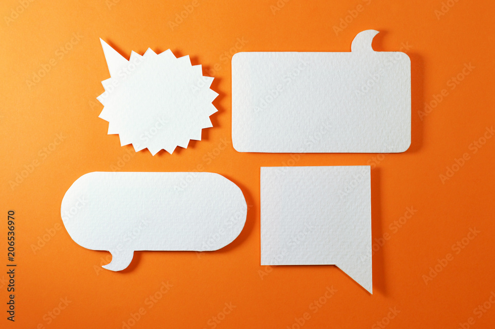 four text bubbles on orange background four text bubbles on orange background