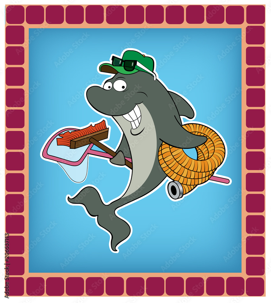 Obraz premium Pool Service / A cartoon fish represents a pool service professional.
