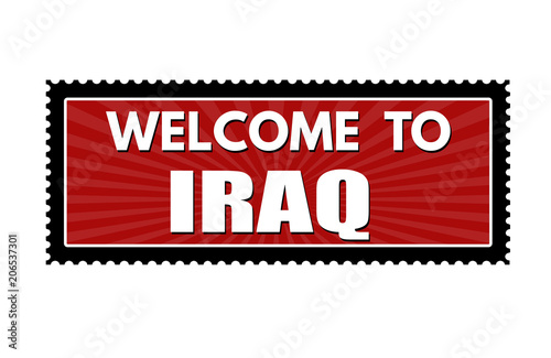 Welcome to Iraq travel sticker or stamp