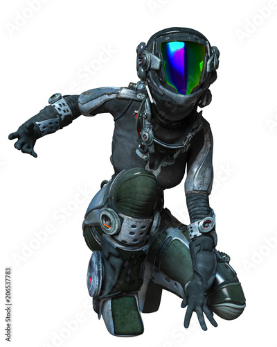 apocalyptic astronaut girl exploring arround