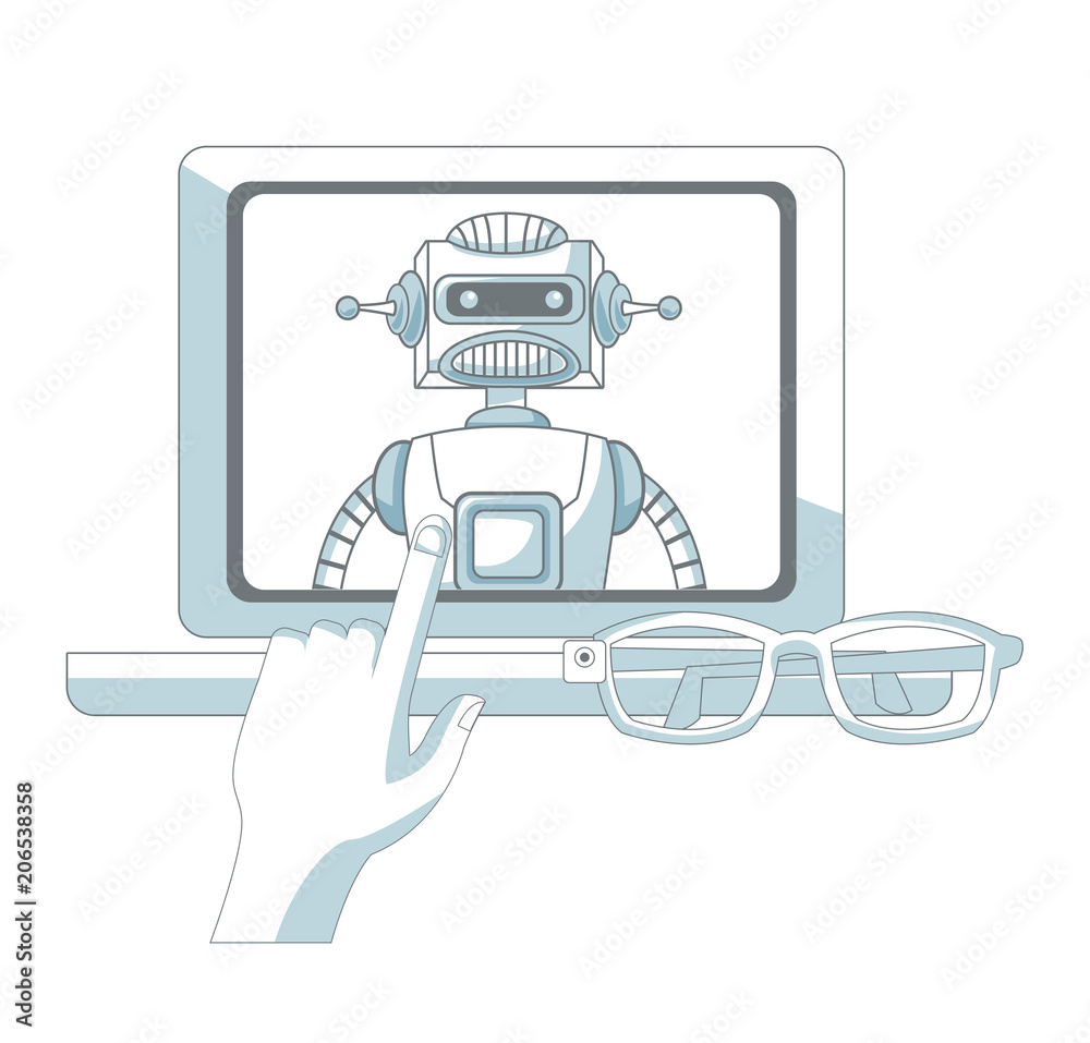 Fototapeta premium Controling robot by laptop vector illustration graphic design