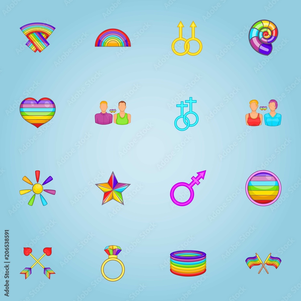 LGBT icons set. Cartoon illustration of 16 LGBT vector icons for web
