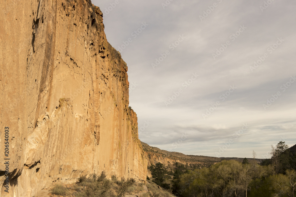 Cliff wall in Frijoles Canyon, Bandelier National Monument, Los Alamos, New Mexico.
