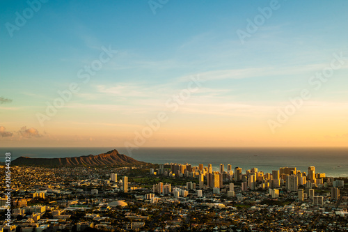 Cityscape at coast at dusk