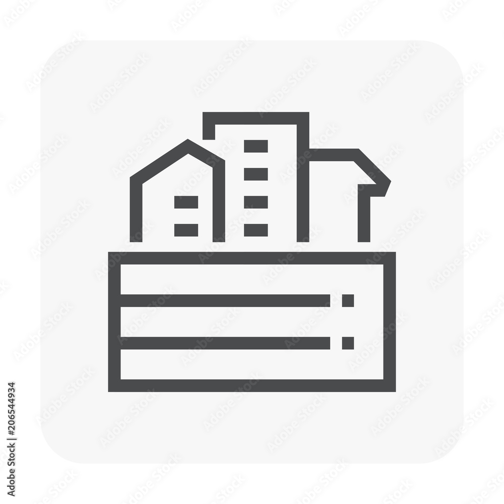 Building and soil support vector icon. May called earth, underground, ground, land or dirt in cross section. Concept of load, soil investigation, geotechnical engineering, geology. Editable stroke. Building and soil support vector icon. May called earth, underground, ground, land or dirt in cross section. Concept of load, soil investigation, geotechnical engineering, geology. Editable stroke.