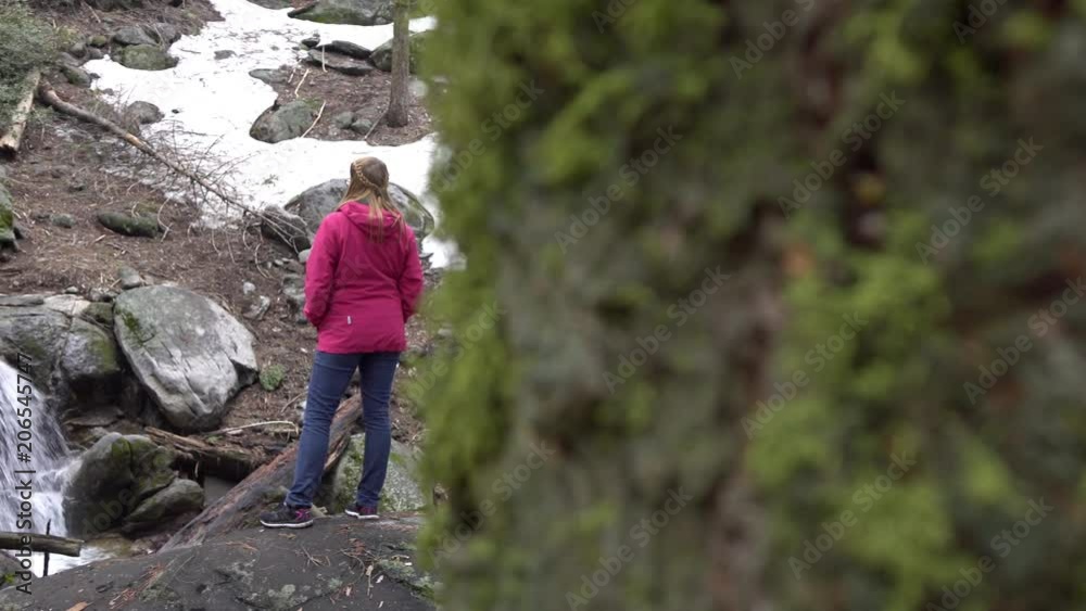 Young female standing by waterfall reveal shot 4k
Young female standing by waterfall reveal shot 4k