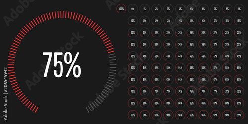 Set of circular sector percentage diagrams from 0 to 100 ready-to-use for web design, user interface (UI) or infographic - indicator with red