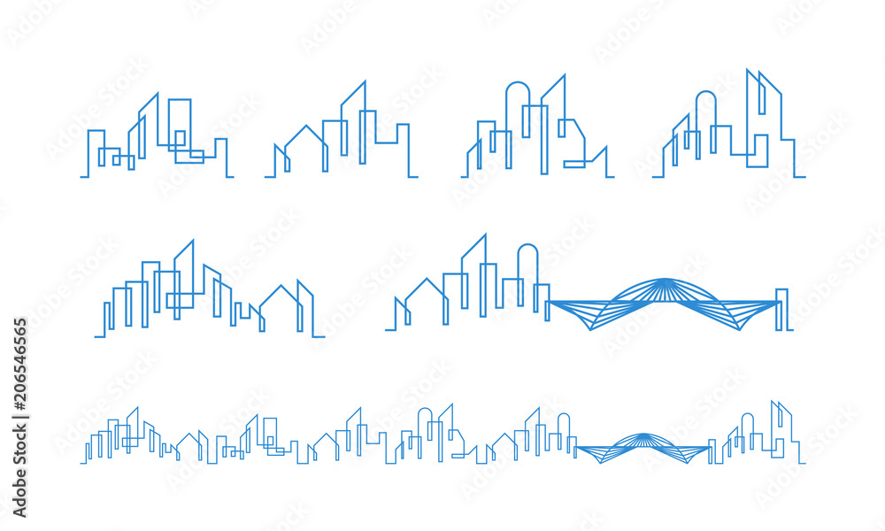Set of City Skyline lineart logo, Set of Building Lineart