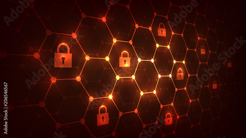 Hexagonal grid background with padlocks icon.Security and Blockchain network concept.vector illustration eps 10