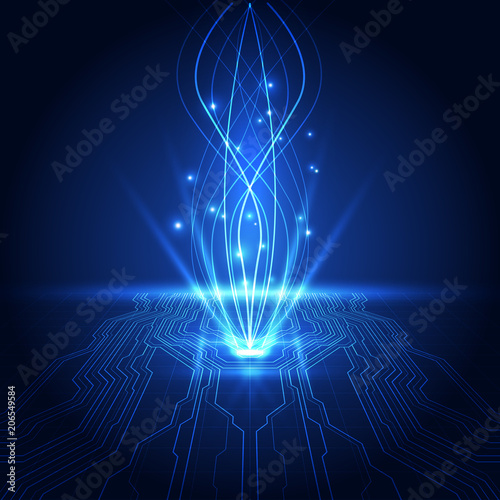 Abstract technology chip processor background circuit board and html code,3D illustration blue technology background vector.