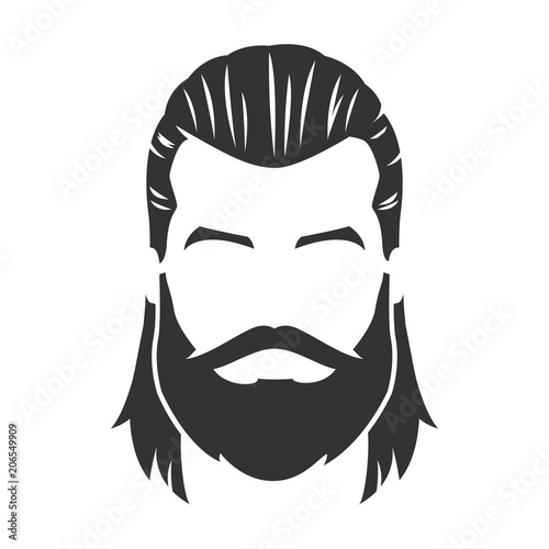Vector of bearded man face, with mustache, long hair