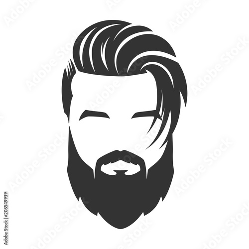 Bearded man face, hipster character. long hair