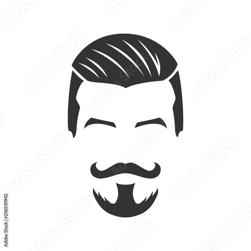 Vector of bearded man face, with mustache, pompadour
