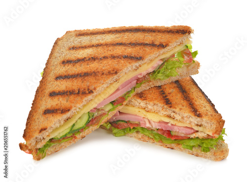 Sandwich with cucumber, cheese and ham