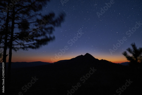 the silhouette of the mountains in the night