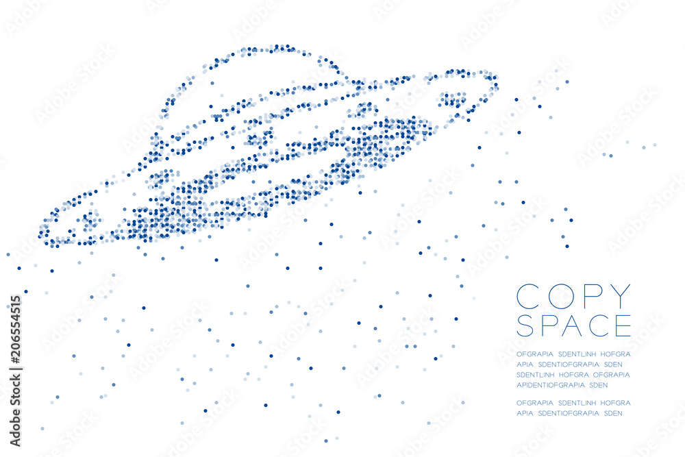 Abstract Geometric Circle dot pattern UFO alien spaceship shape, space exploration concept design blue color illustration on white background with copy space, vector eps 10 Abstract Geometric Circle dot pattern UFO alien spaceship shape, space exploration concept design blue color illustration on white background with copy space, vector eps 10
