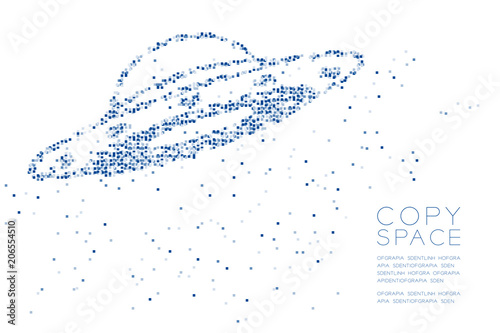Abstract Geometric Square box pattern UFO alien spaceship shape, space exploration concept design blue color illustration on white background with copy space, vector eps 10