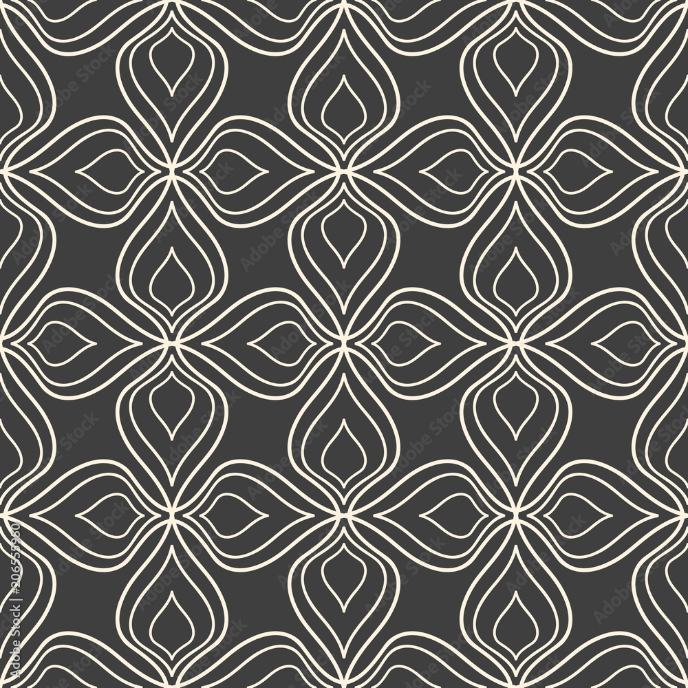 Seamless abstract floral pattern on dark grey background