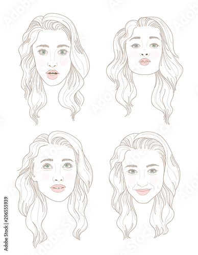 Set of four european woman portraits
