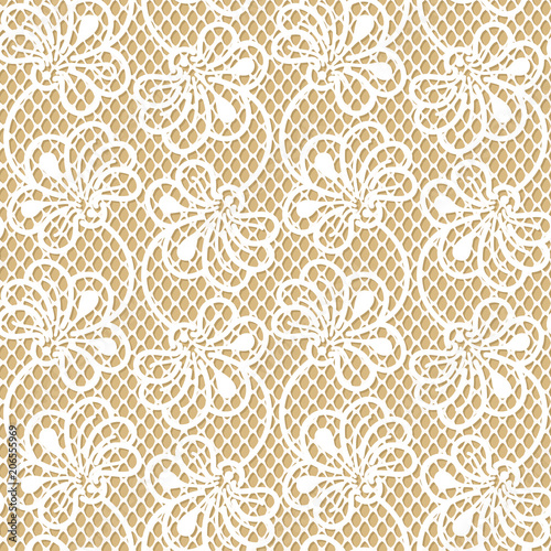 Seamless flower lace pattern on beige background