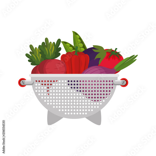 fresh vegetables in kitchen colander vector illustration design