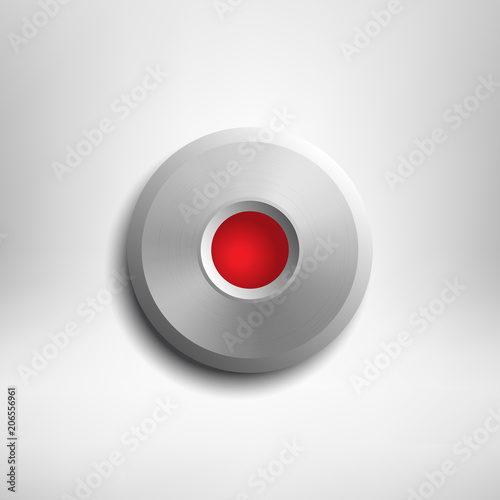 Metal record button isolated on gray background. Rec symbol. Vector illustration.