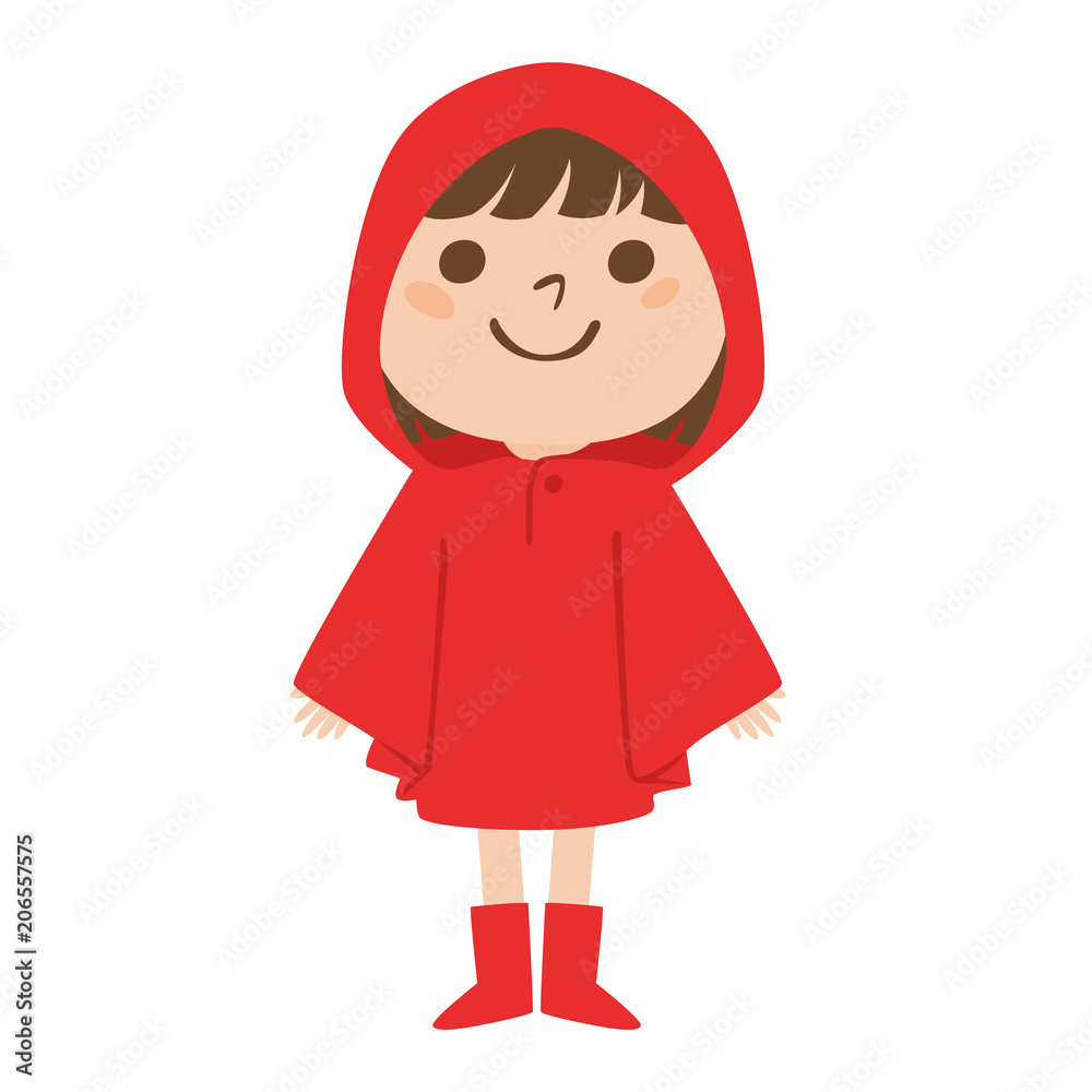 雨の日にレインコートを着て喜んでる女の子のイラスト 雨の日にレインコートを着て喜んでる女の子のイラスト