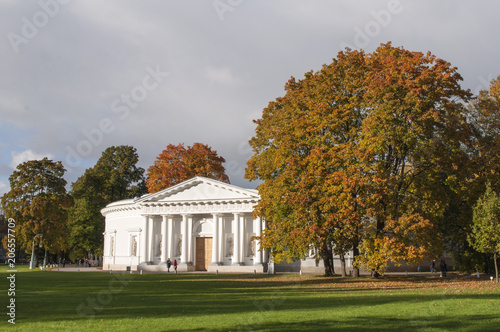 Historical landmark on Elagin island in Saint Petersburg autumn view