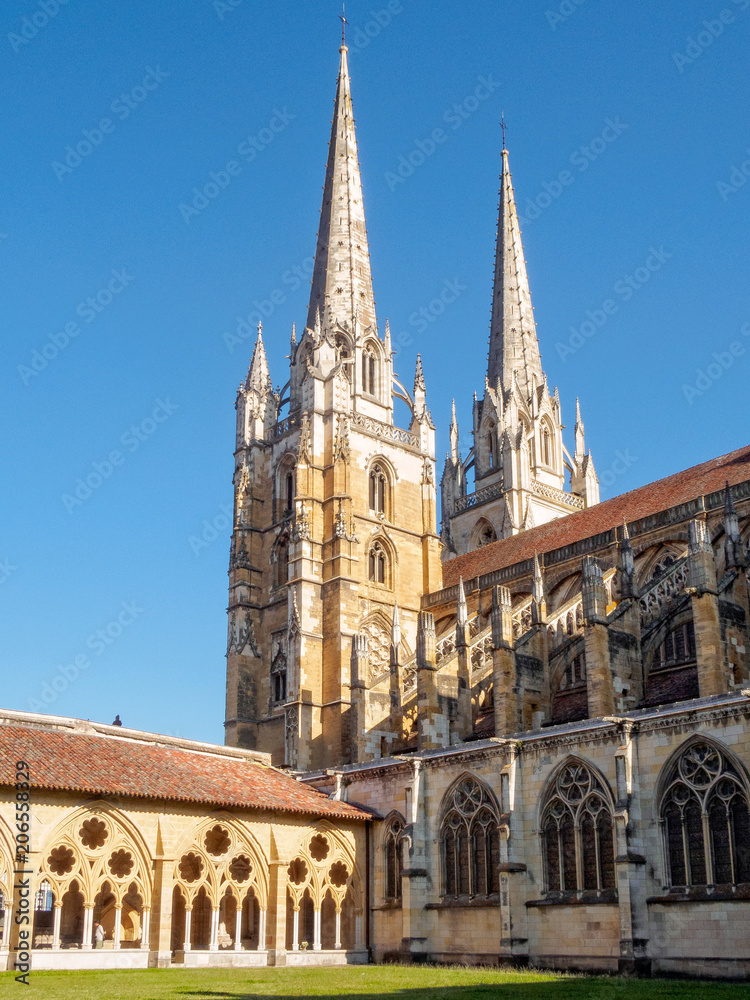 The cloister and spires of the Cathedral of Saint Mary - Bayonne, France