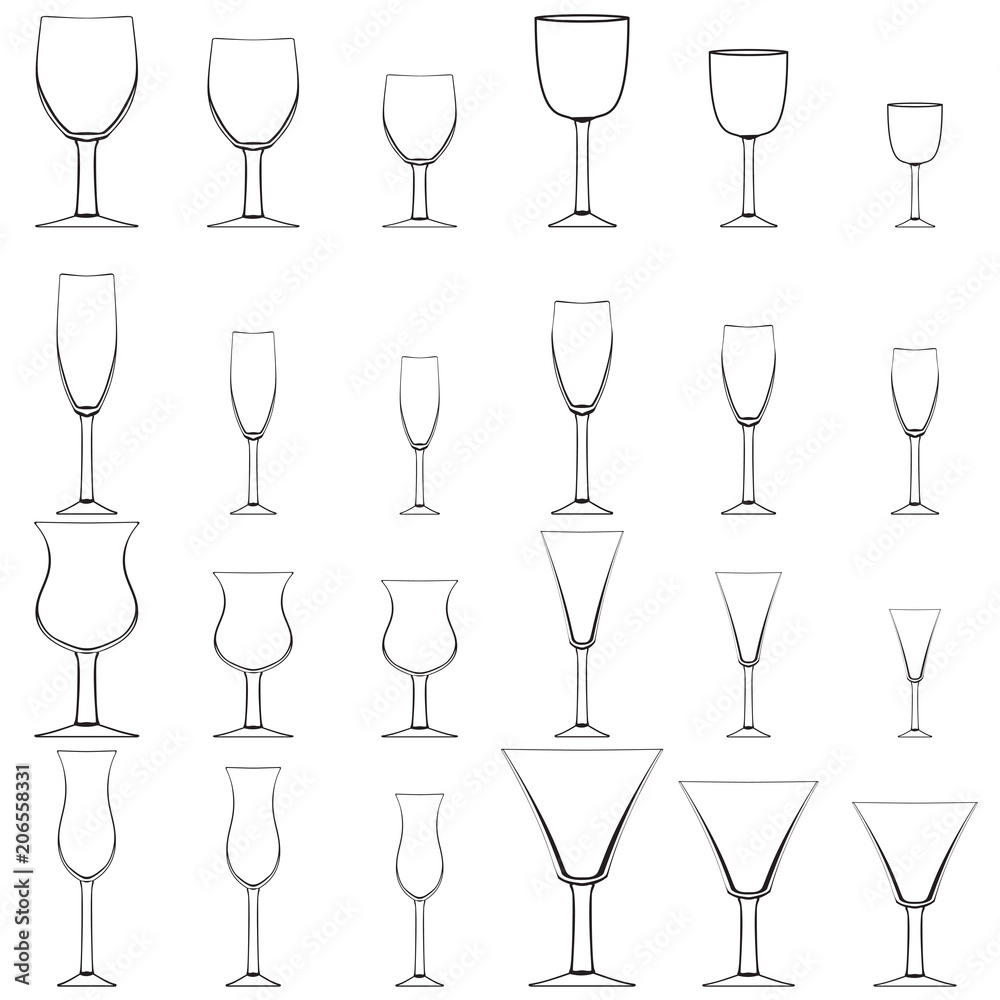 Various wine glasses collection with cups Various wine glasses collection with cups