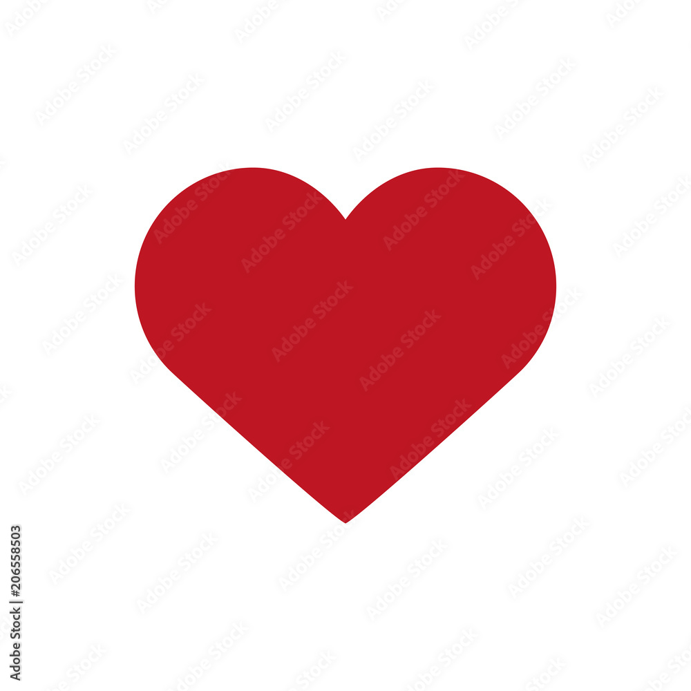 Red heart icon isolated on white background. Modern flat valentine love sign