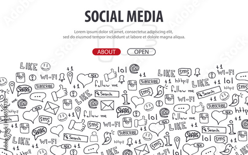 Social Media banners with hand draw doodle background. Vector illustration