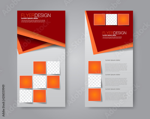 Vector flyer and leaflet design. Set of two side brochure templates. Vertical banners.  Red and orange color.