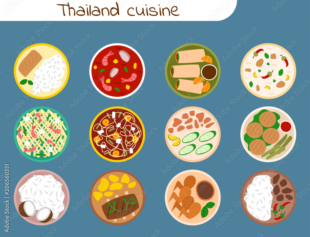 Traditional thai food asian plate cuisine thailand seafood prawn cooking delicious vector illustration. Traditional thai food asian plate cuisine thailand seafood prawn cooking delicious vector illustration.